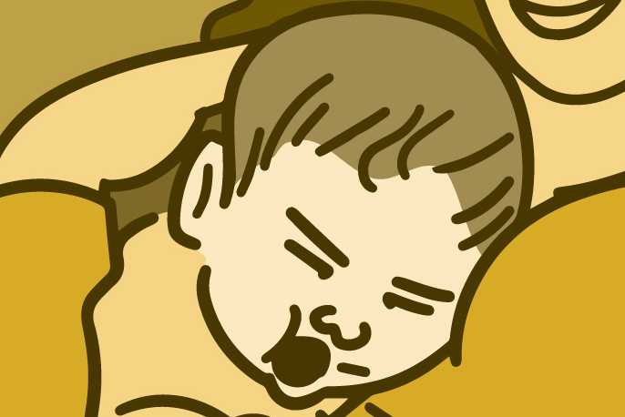 Illustration of a mother comforting her coughing baby Illustration of a mother comforting her coughing baby